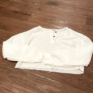 SHEIN distressed crop waffle top white